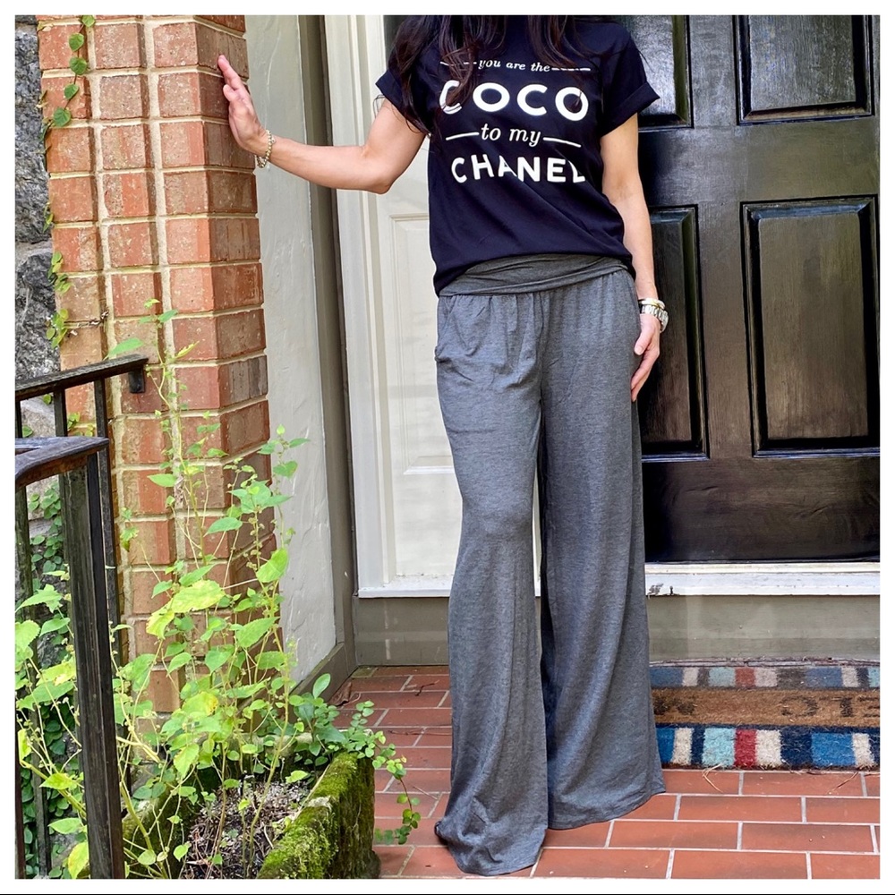 Charcoal Wide leg Fold Waist Pants With pockets - Picture 3 of 7